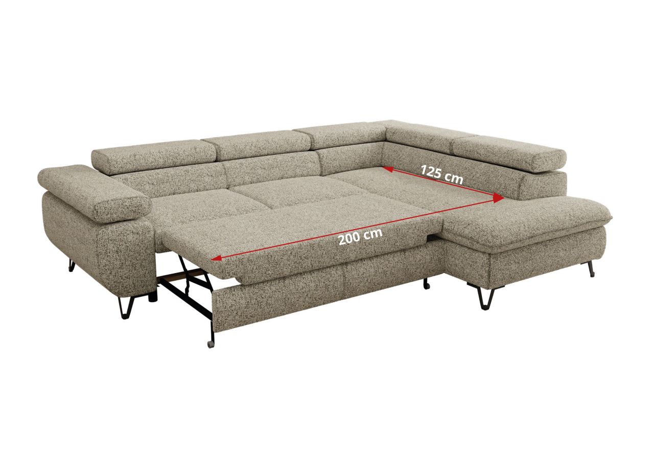 Narożnik PABLO L - strona prawa - beżowy, struktura - Topper Visco