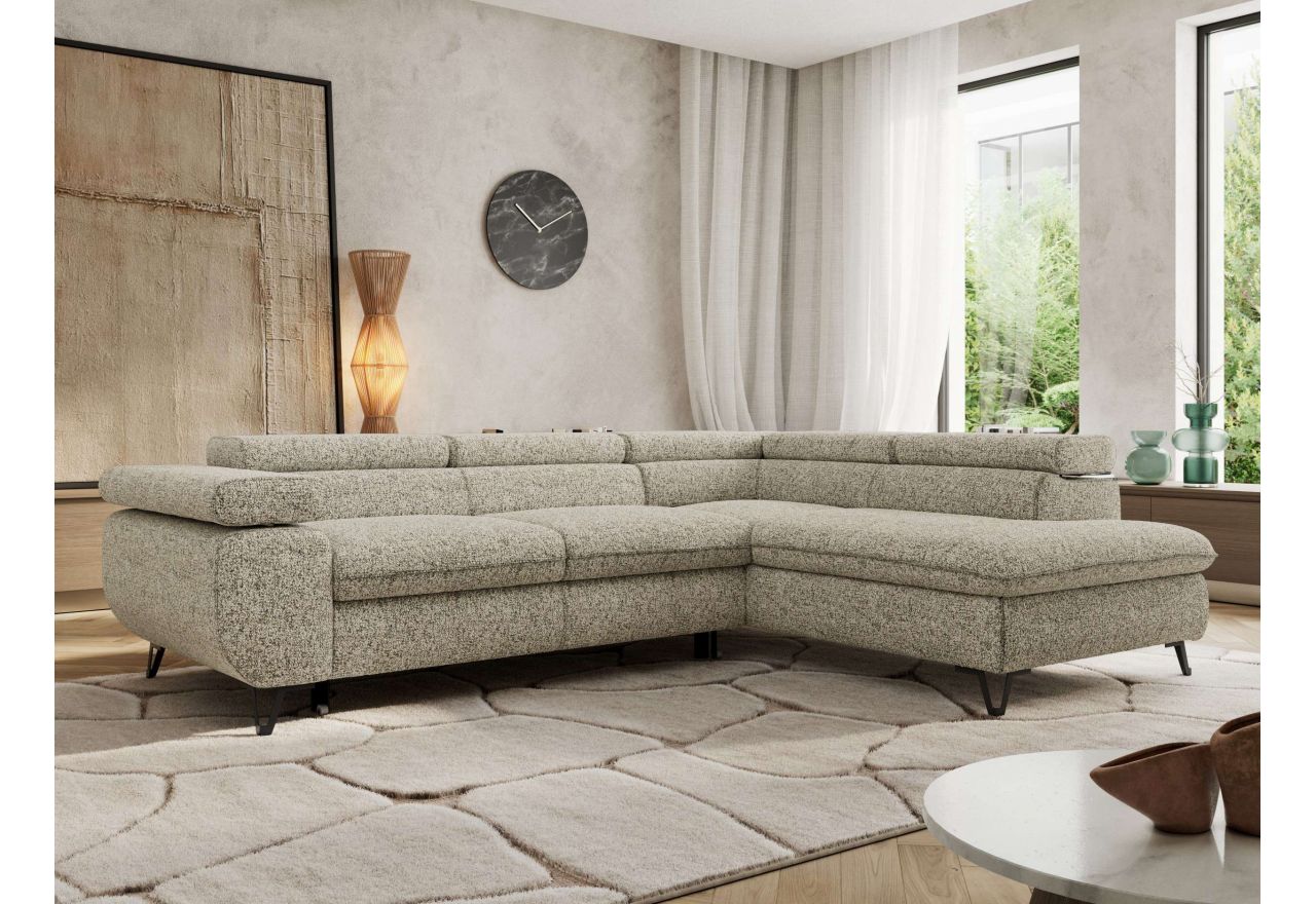 Narożnik PABLO L - strona prawa - beżowy, struktura - Topper Visco