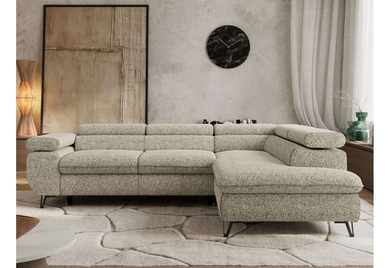 Narożnik PABLO L - strona prawa - beżowy, struktura - Topper Visco