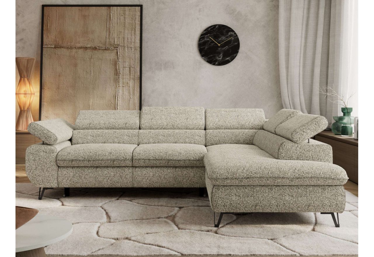 Narożnik PABLO L - strona prawa - beżowy, struktura - Topper Visco