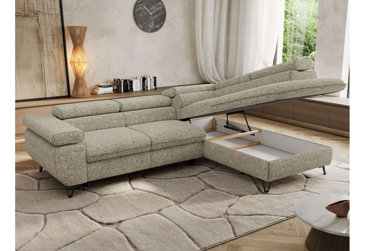 Narożnik PABLO L - strona prawa - beżowy, struktura - Topper Visco