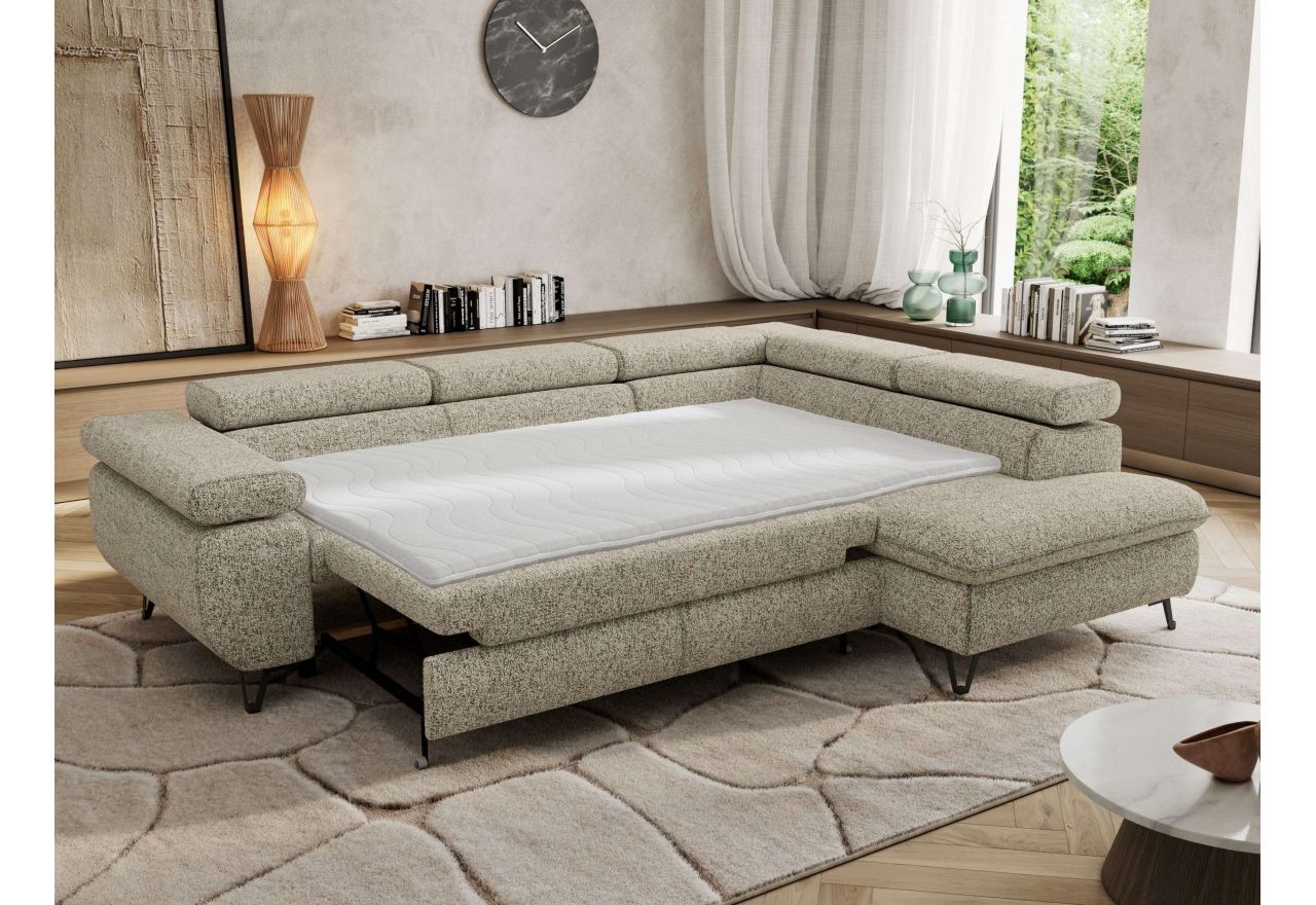 Narożnik PABLO L - strona prawa - beżowy, struktura - Topper Visco