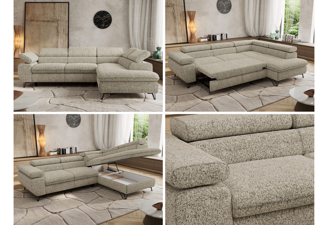 Narożnik PABLO L - strona prawa - beżowy, struktura - Topper Visco