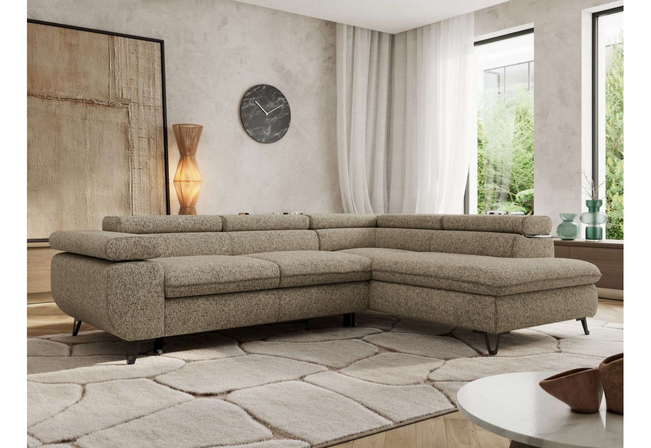 Narożnik PABLO L - strona prawa - ciemnobeżowy, struktura - Topper Visco