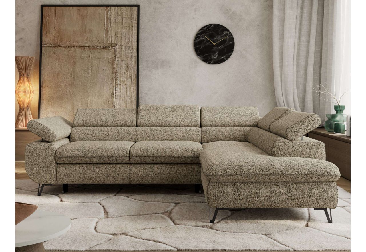 Narożnik PABLO L - strona prawa - ciemnobeżowy, struktura - Topper Visco