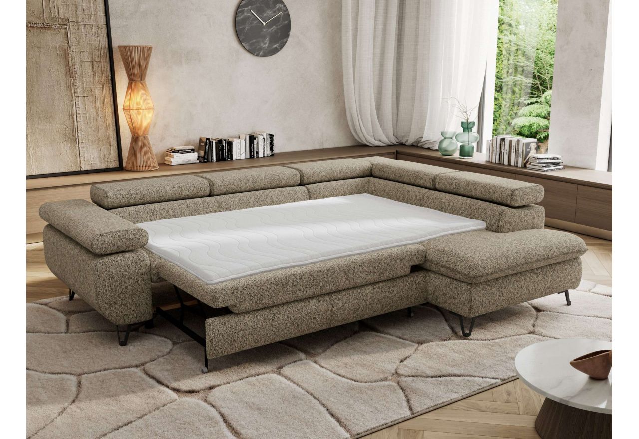 Narożnik PABLO L - strona prawa - ciemnobeżowy, struktura - Topper Visco