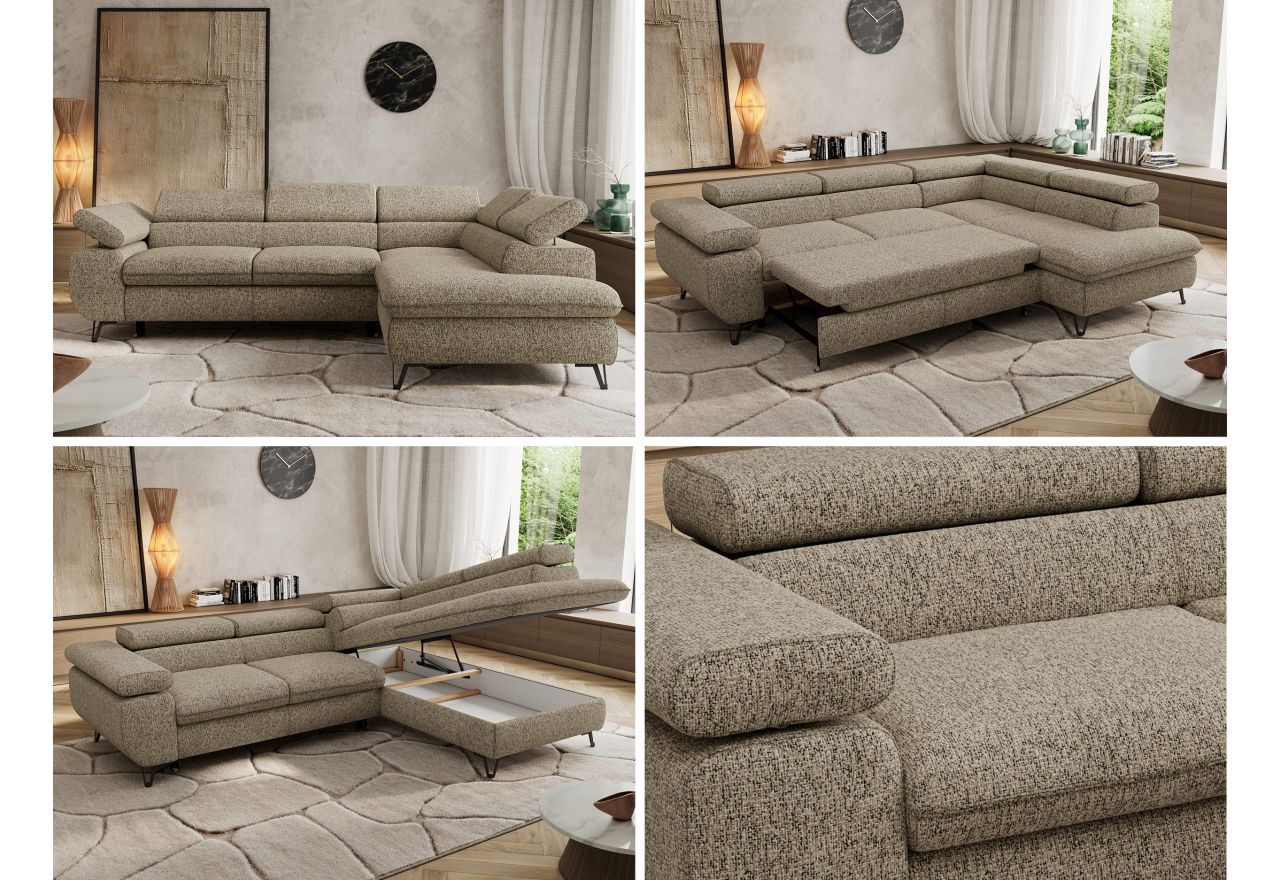 Narożnik PABLO L - strona prawa - ciemnobeżowy, struktura - Topper Visco