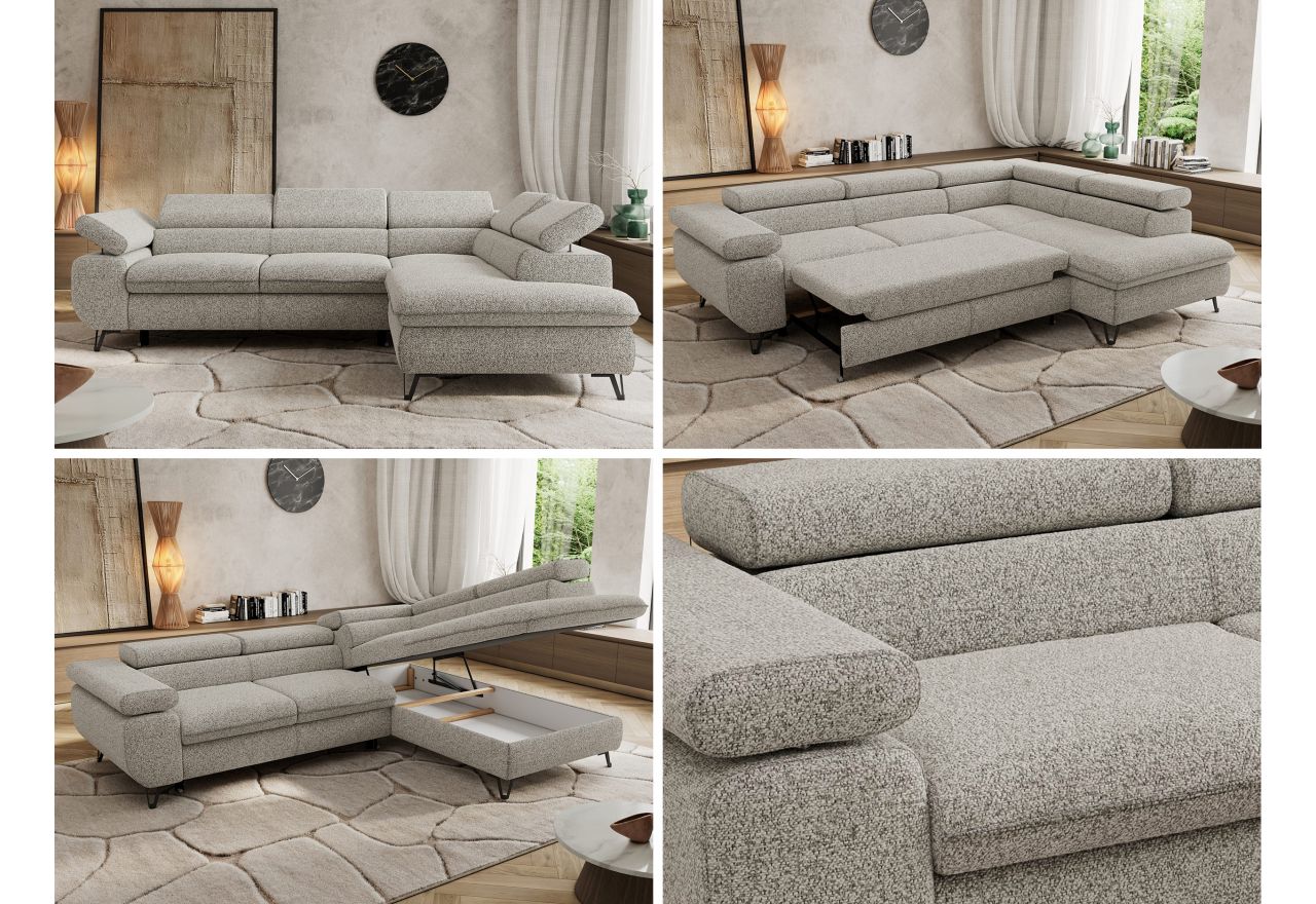 Narożnik PABLO L - strona prawa - jasnoszary, struktura - Topper Visco