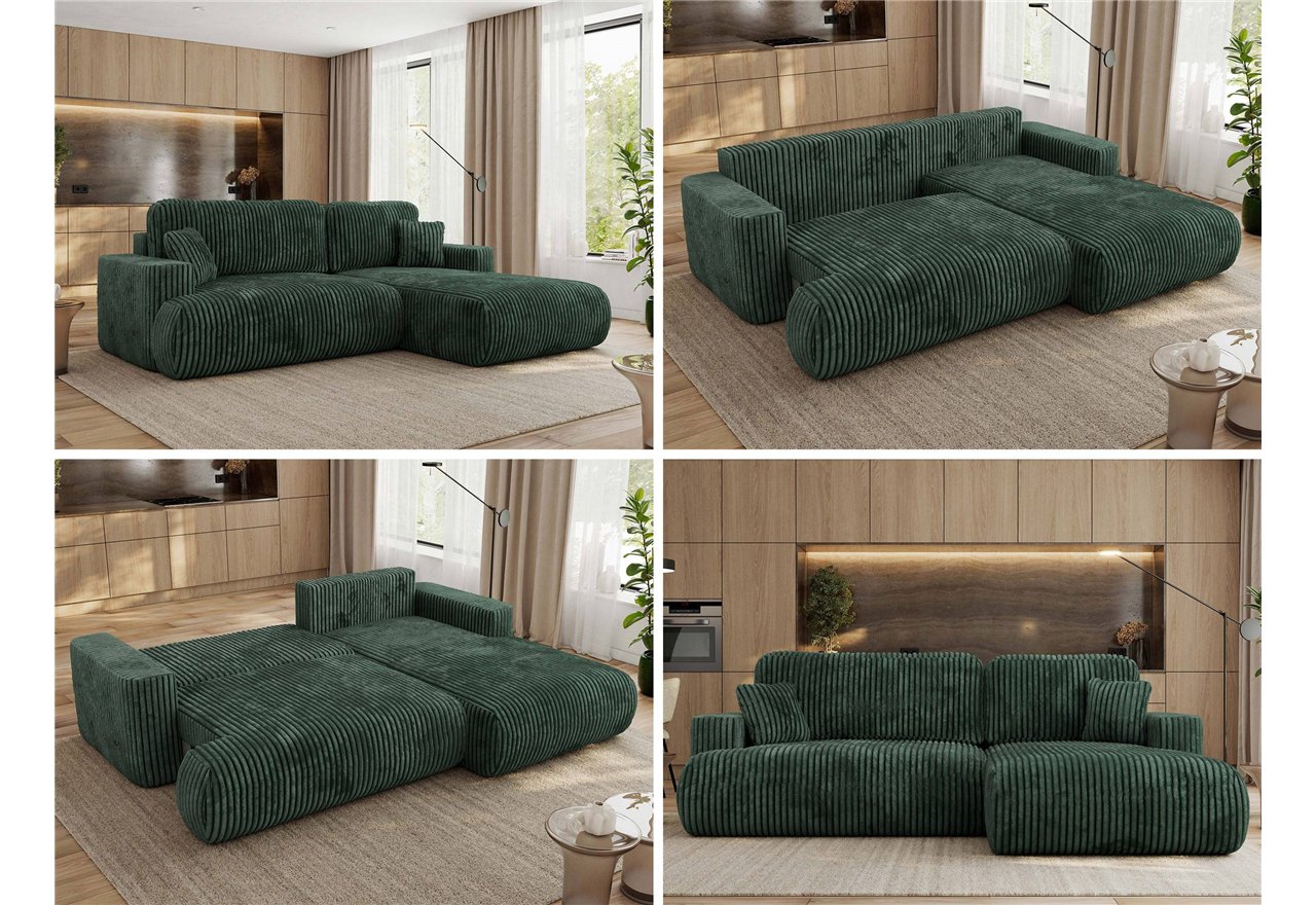 Narożnik - OVO L - strona prawa - zielony, sztruks