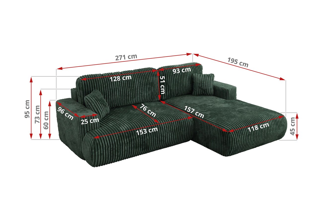 Narożnik - OVO L - strona prawa - zielony, sztruks