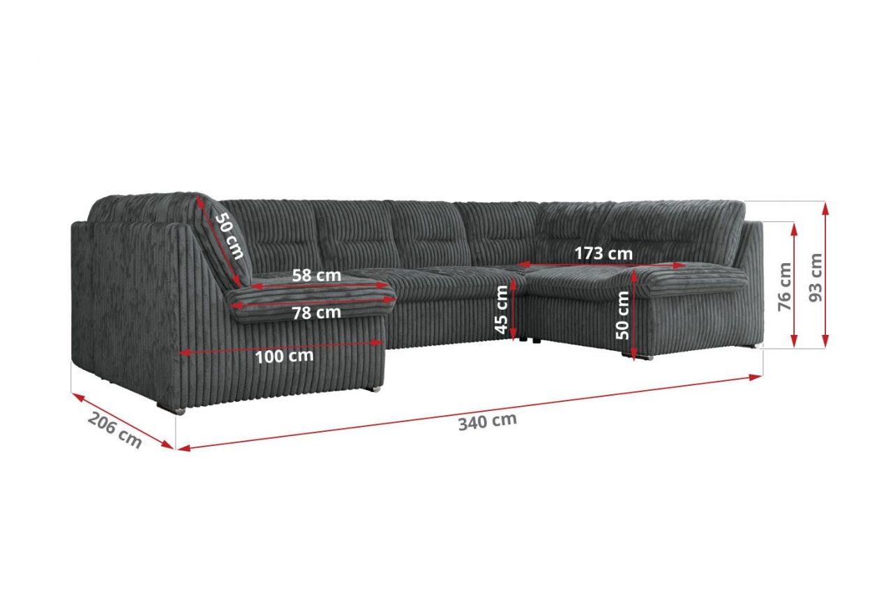 Narożnik COMODO U - Tilia 90 - szary - OUTLET