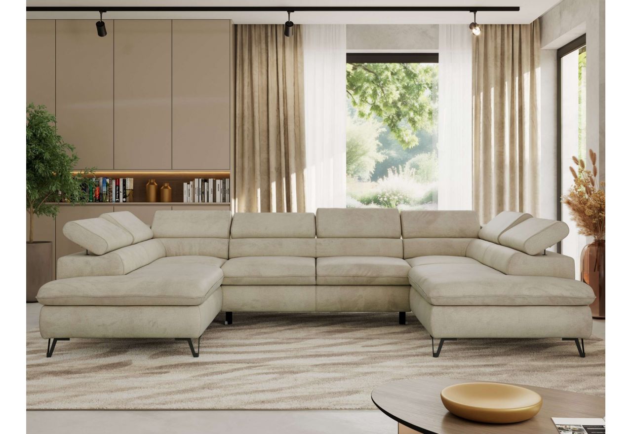 Narożnik PABLO U - uniwersalny - beżowy, welwet