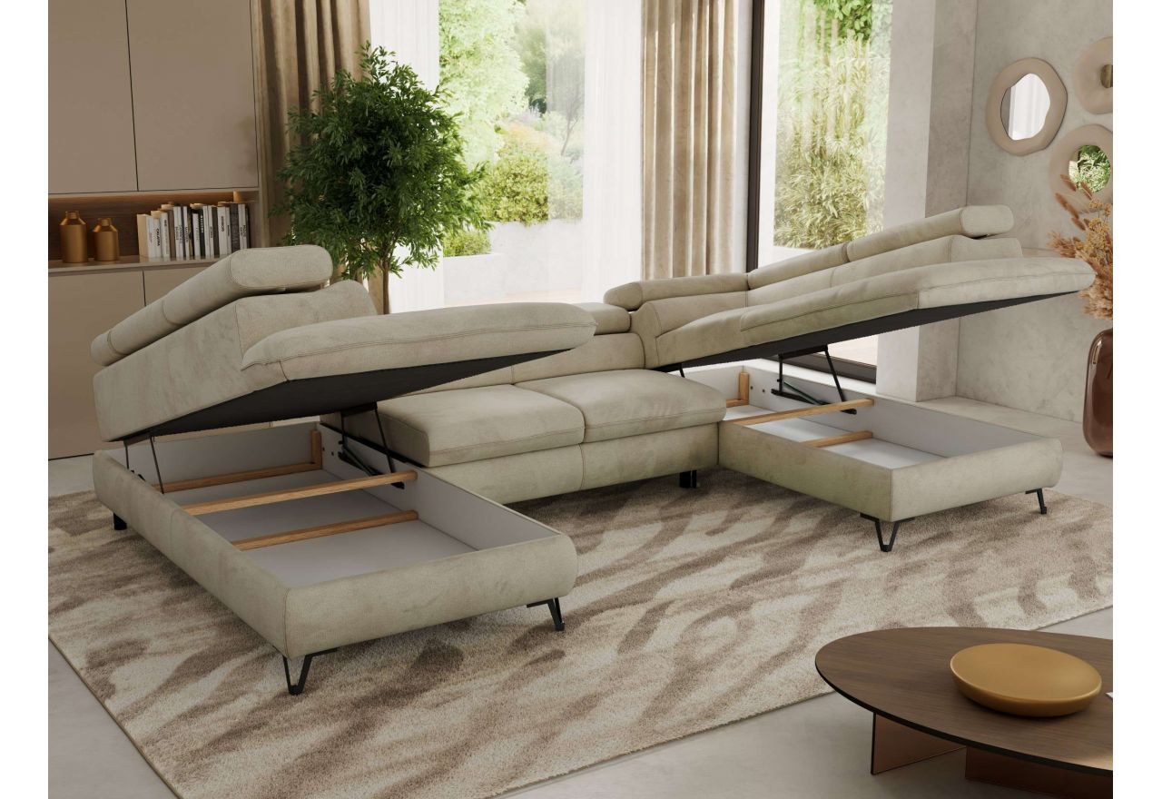 Narożnik PABLO U - uniwersalny - beżowy, welwet