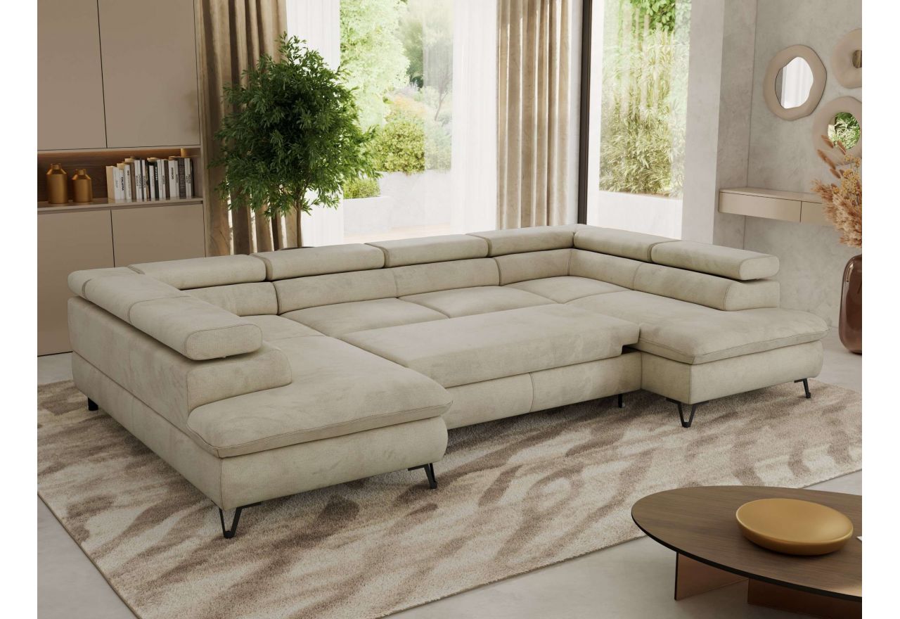 Narożnik PABLO U - uniwersalny - beżowy, welwet