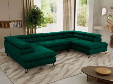 Narożnik PABLO U - uniwersalny - ciemnozielony, welwet