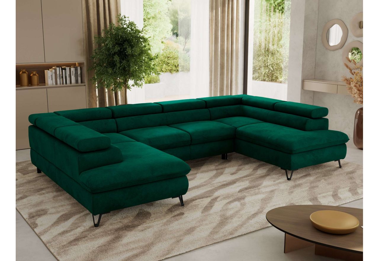 Narożnik PABLO U - uniwersalny - ciemnozielony, welwet