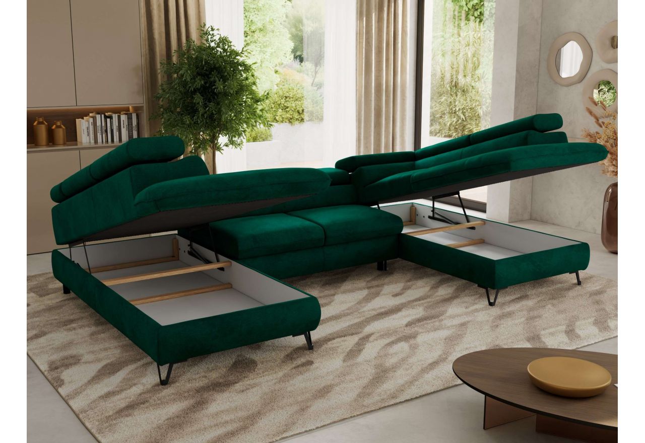 Narożnik PABLO U - uniwersalny - ciemnozielony, welwet