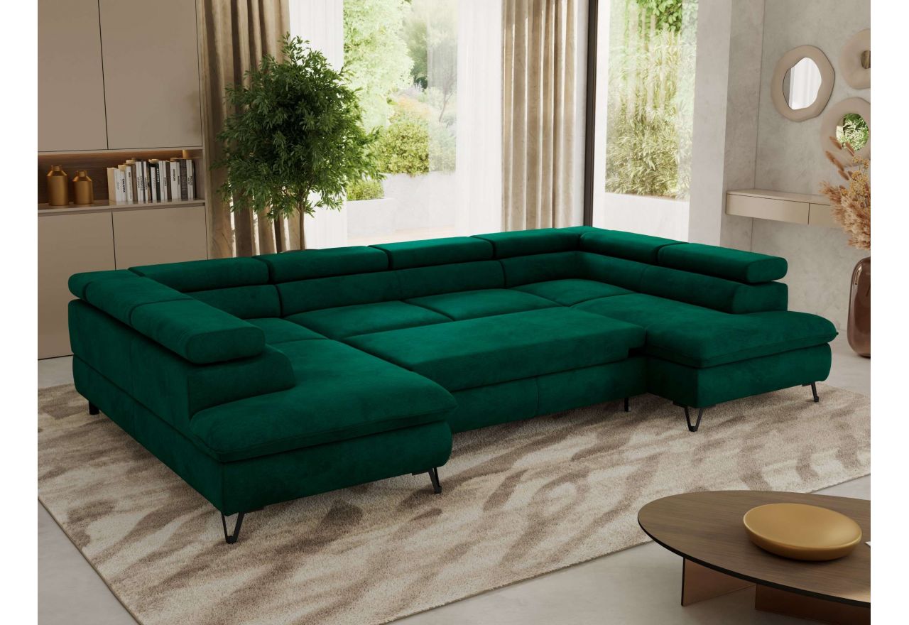 Narożnik PABLO U - uniwersalny - ciemnozielony, welwet