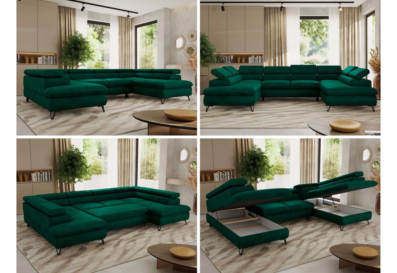 Narożnik PABLO U - uniwersalny - ciemnozielony, welwet