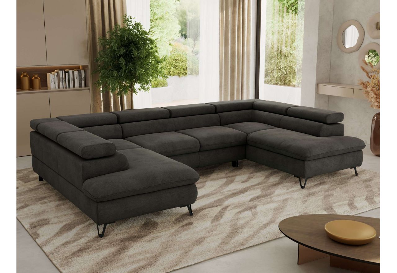 Narożnik PABLO U - uniwersalny - ciemnoszary, welwet