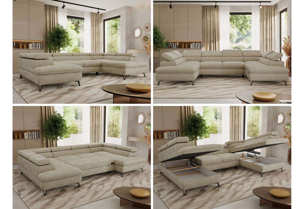 Narożnik PABLO U - uniwersalny - beżowy, szenil gładki