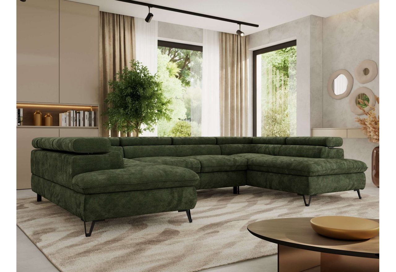 Narożnik PABLO U - uniwersalny - ciemnozielony, szenil gładki