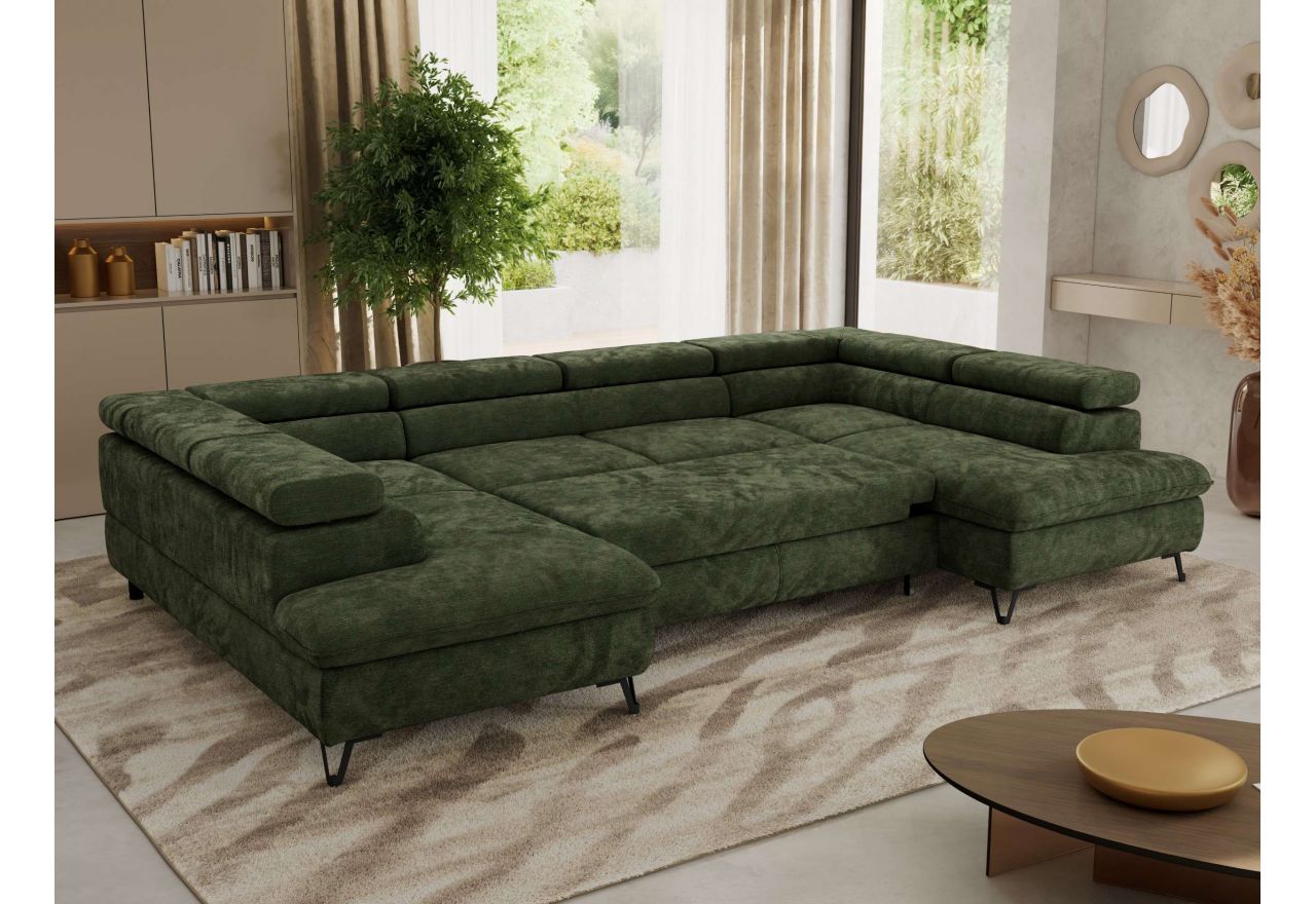 Narożnik PABLO U - uniwersalny - ciemnozielony, szenil gładki