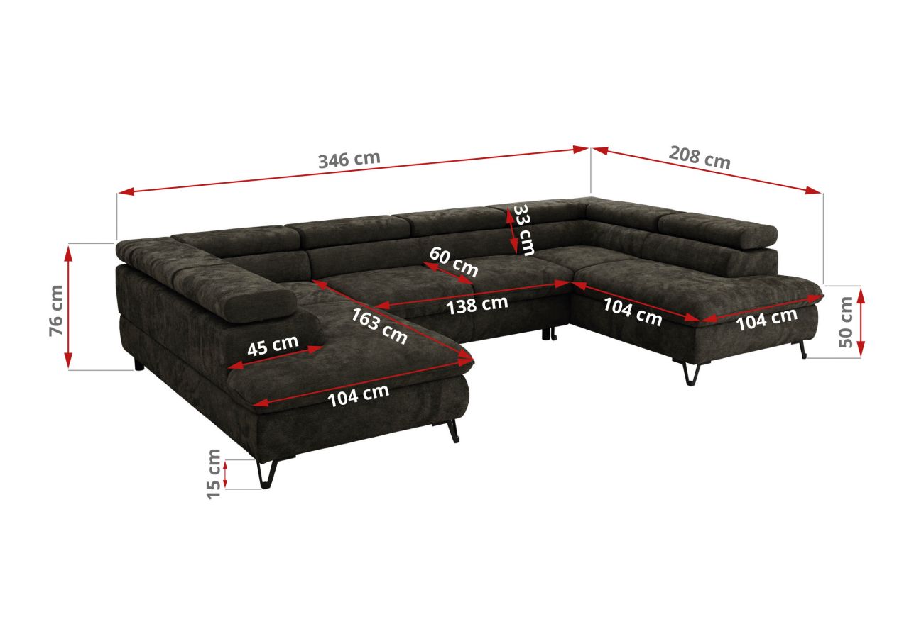 Narożnik PABLO U - uniwersalny - ciemnoszary, szenil gładki