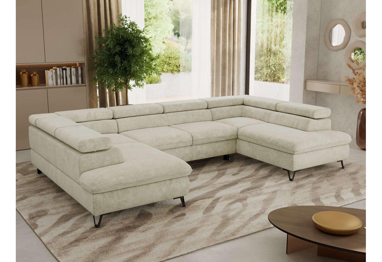 Narożnik PABLO U - uniwersalny - kremowy, szenil grubo tkany