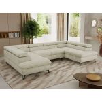 Narożnik PABLO U - uniwersalny - kremowy, szenil grubo tkany