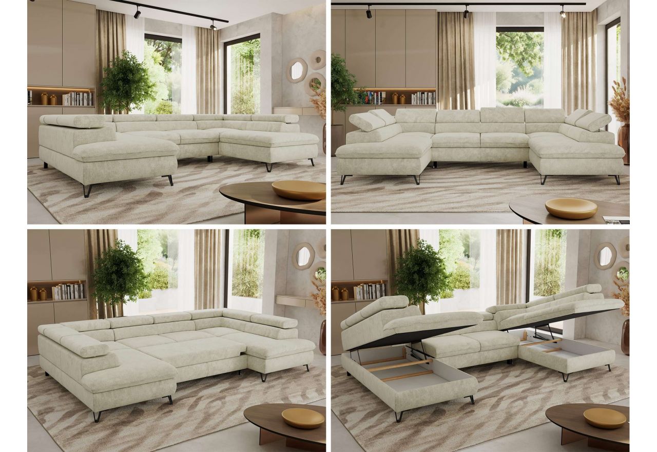 Narożnik PABLO U - uniwersalny - kremowy, szenil grubo tkany