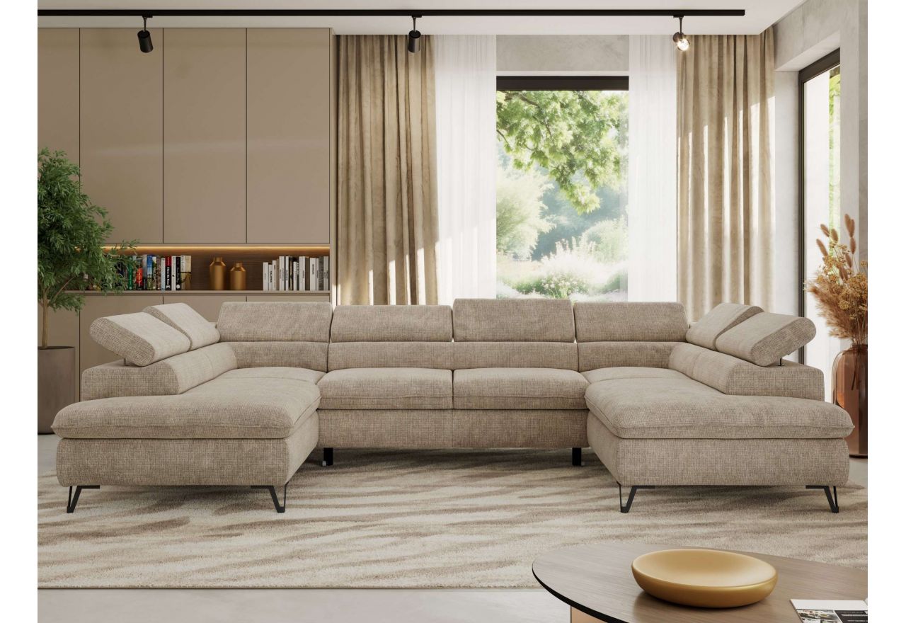 Narożnik PABLO U - uniwersalny - beżowy, szenil grubo tkany