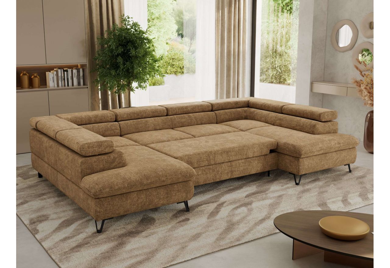 Narożnik PABLO U - uniwersalny - jasnobrązowy, szenil grubo tkany