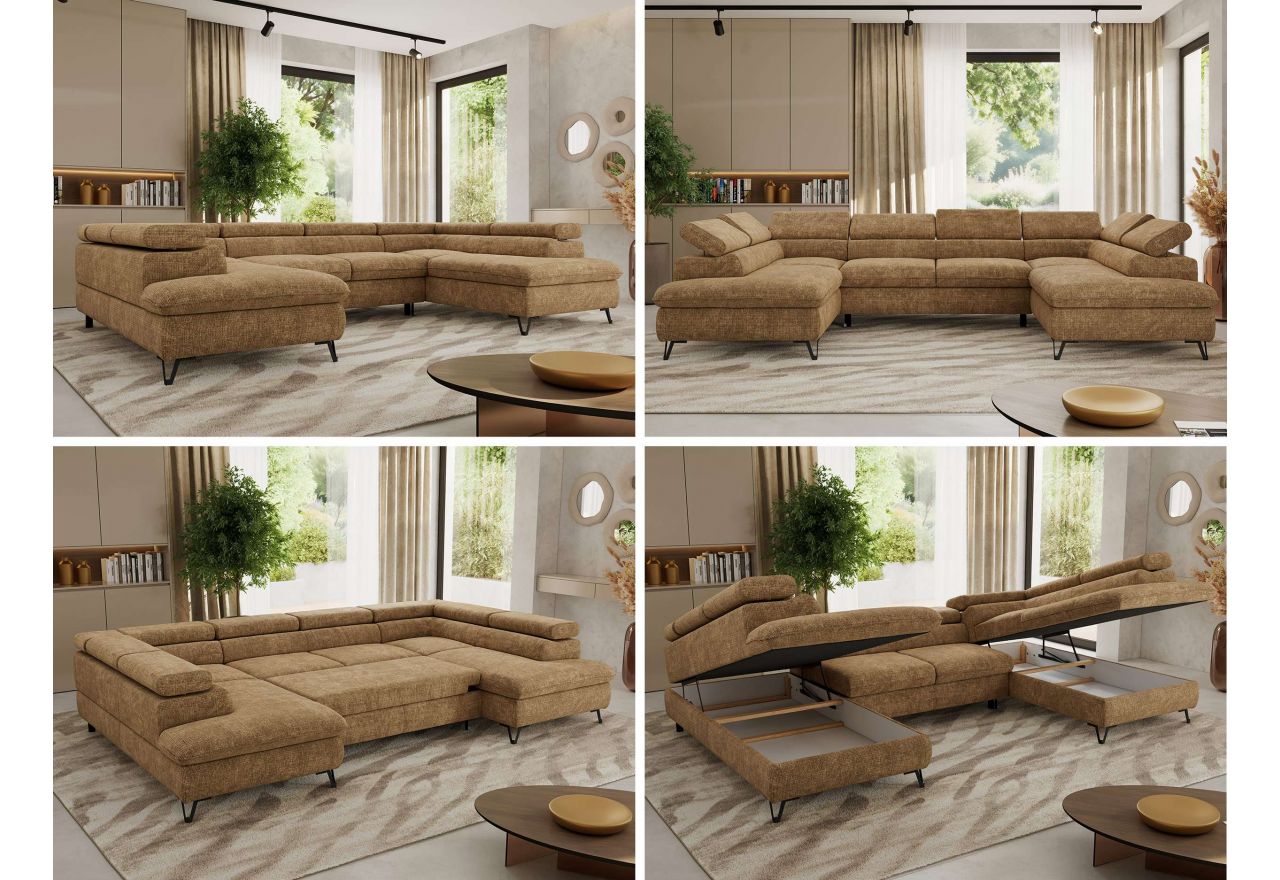 Narożnik PABLO U - uniwersalny - jasnobrązowy, szenil grubo tkany