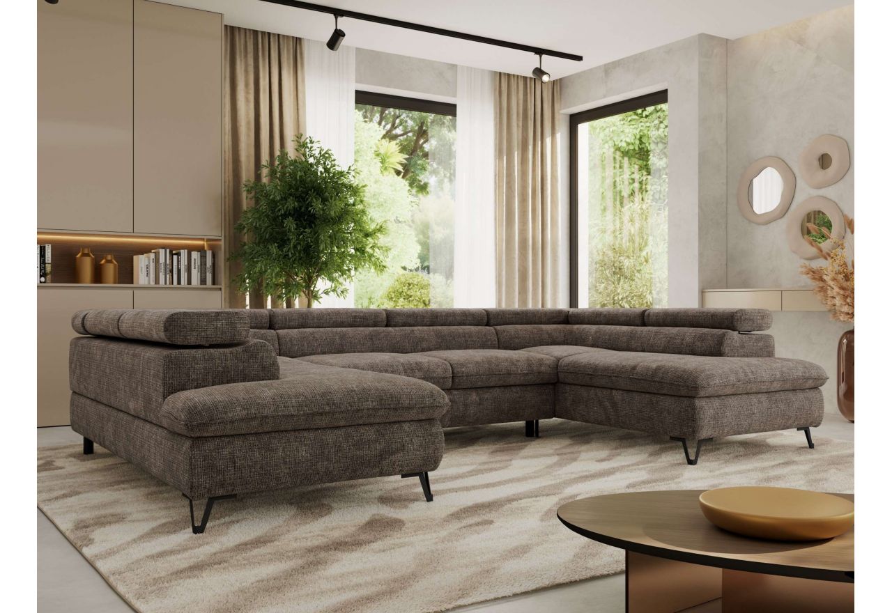 Narożnik PABLO U - uniwersalny - brązowy, szenil grubo tkany