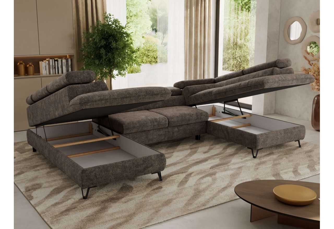 Narożnik PABLO U - uniwersalny - brązowy, szenil grubo tkany