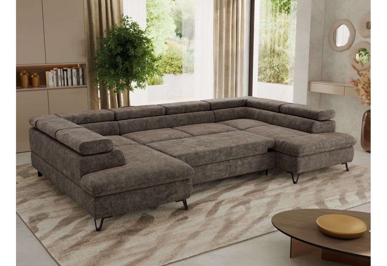 Narożnik PABLO U - uniwersalny - brązowy, szenil grubo tkany