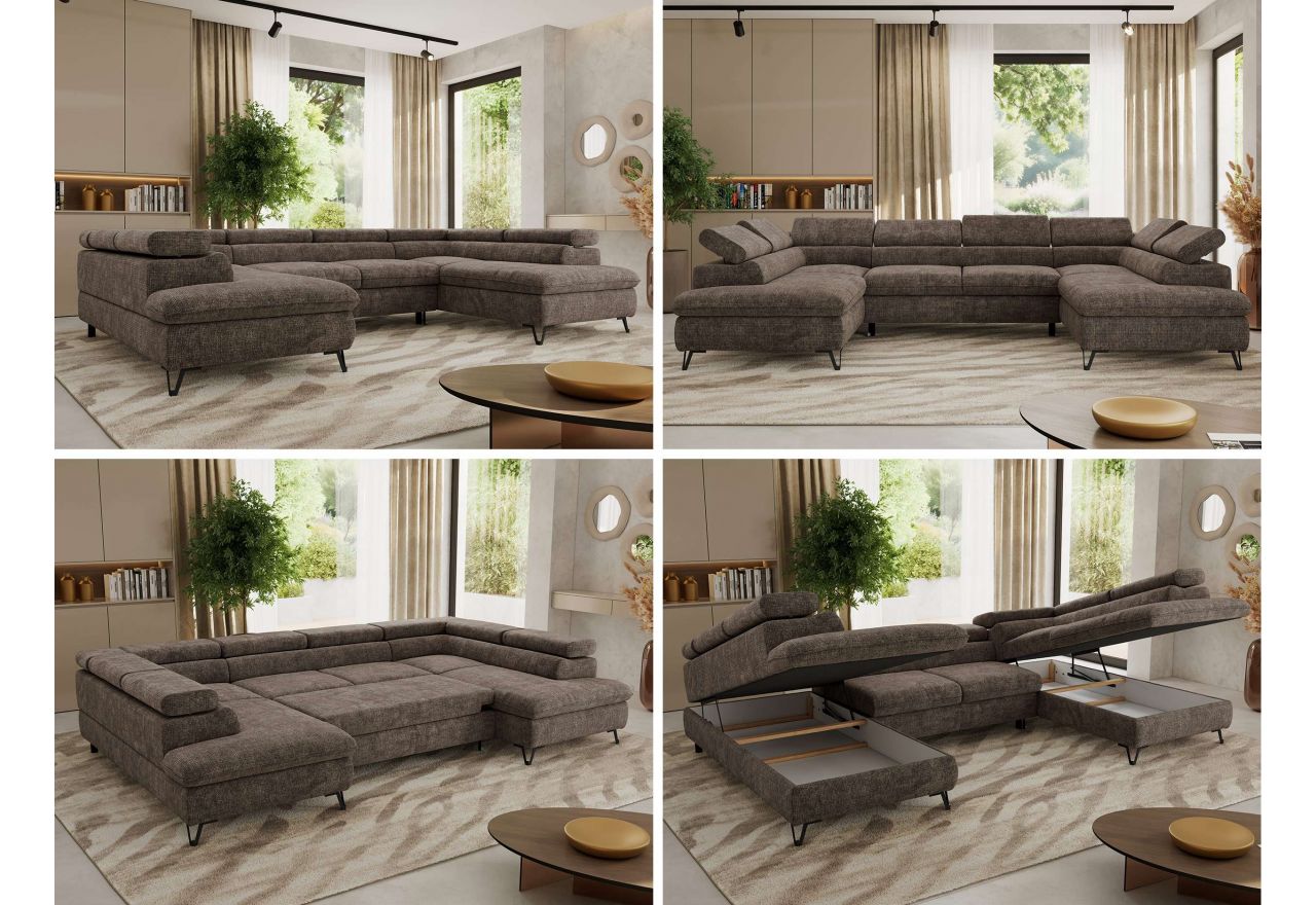 Narożnik PABLO U - uniwersalny - brązowy, szenil grubo tkany