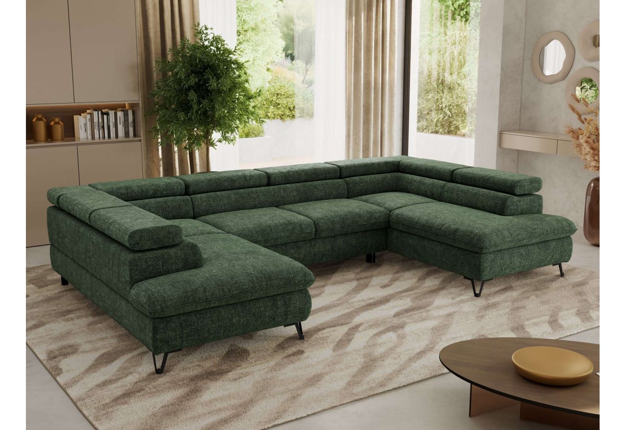 Narożnik PABLO U - uniwersalny - ciemnozielony, szenil grubo tkany