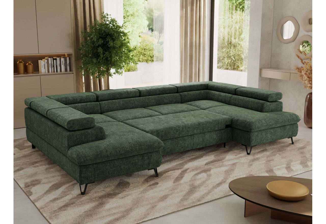 Narożnik PABLO U - uniwersalny - ciemnozielony, szenil grubo tkany