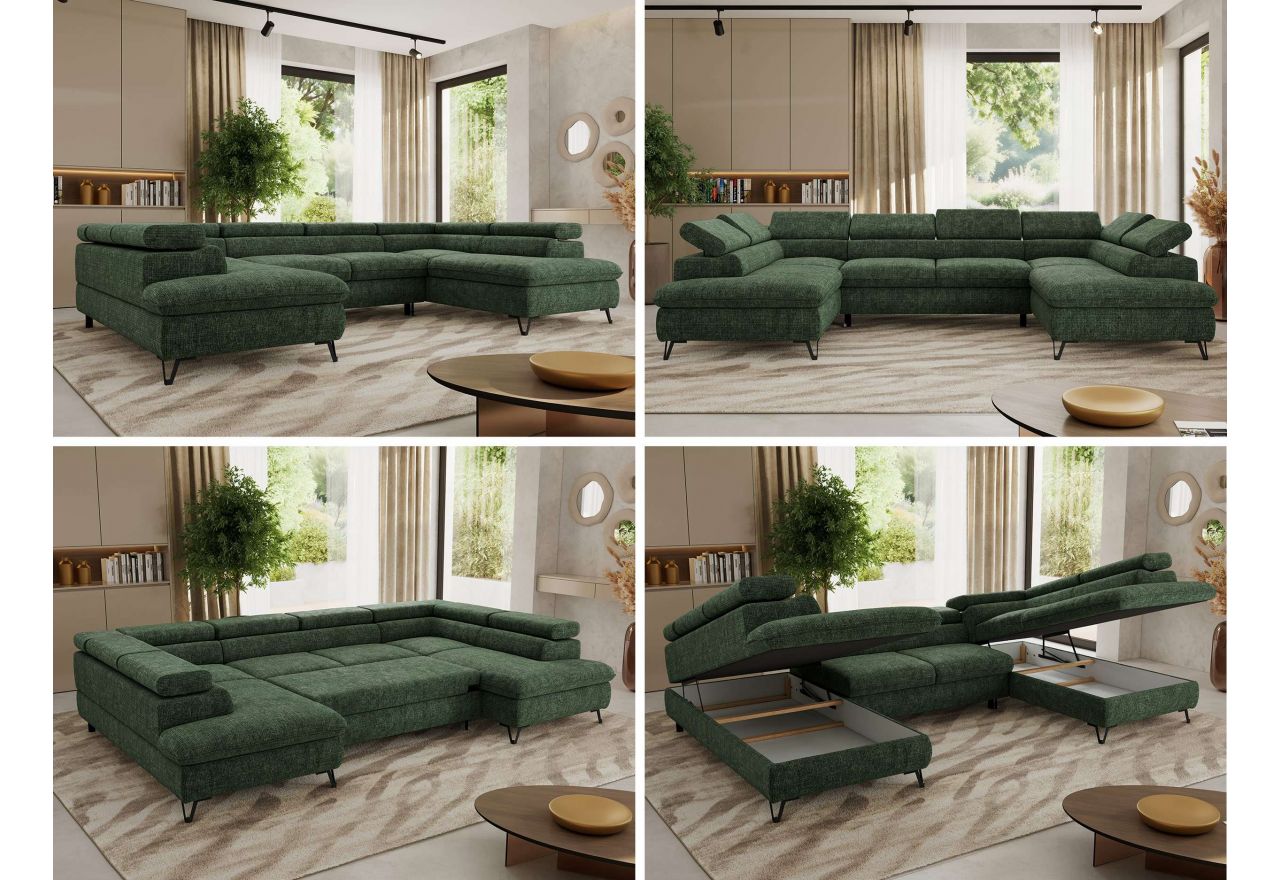 Narożnik PABLO U - uniwersalny - ciemnozielony, szenil grubo tkany