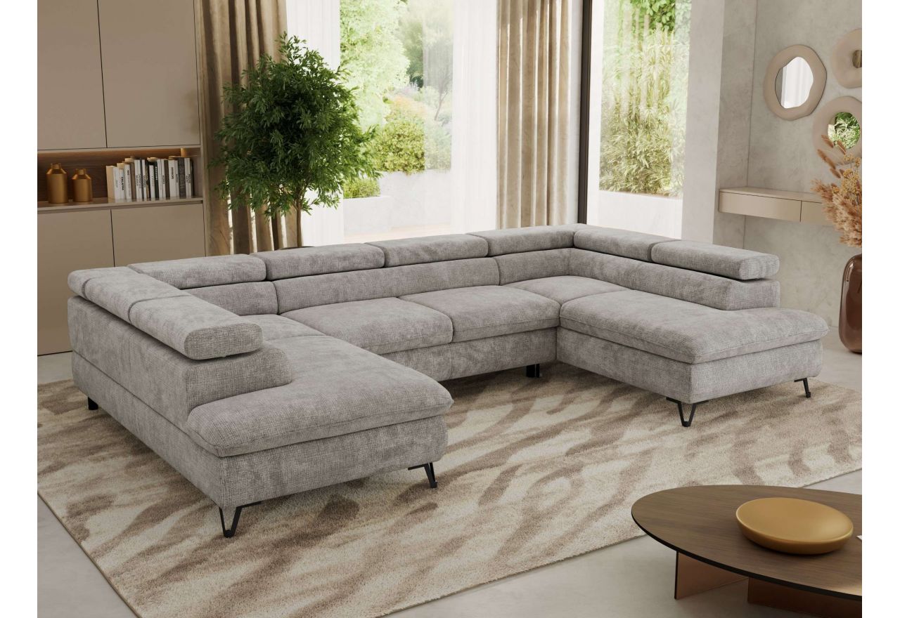 Narożnik PABLO U - uniwersalny - jasnoszary, szenil grubo tkany