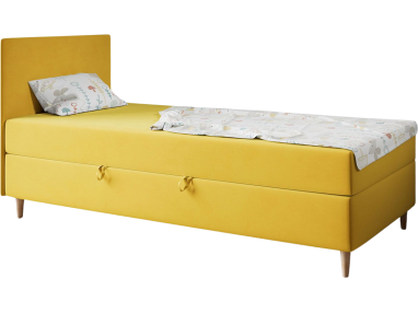 Żółte kontynentalne łóżko jednoosobowe z pojemnikiem na pościel do pokoju dziecięcego - ZUZA 1 Magic Velvet 2228
