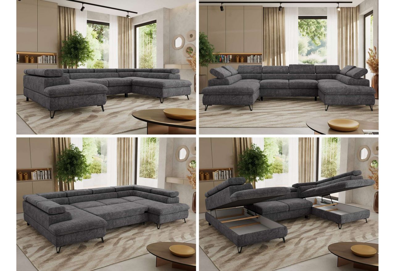 Narożnik PABLO U - uniwersalny - ciemnoszary, szenil grubo tkany