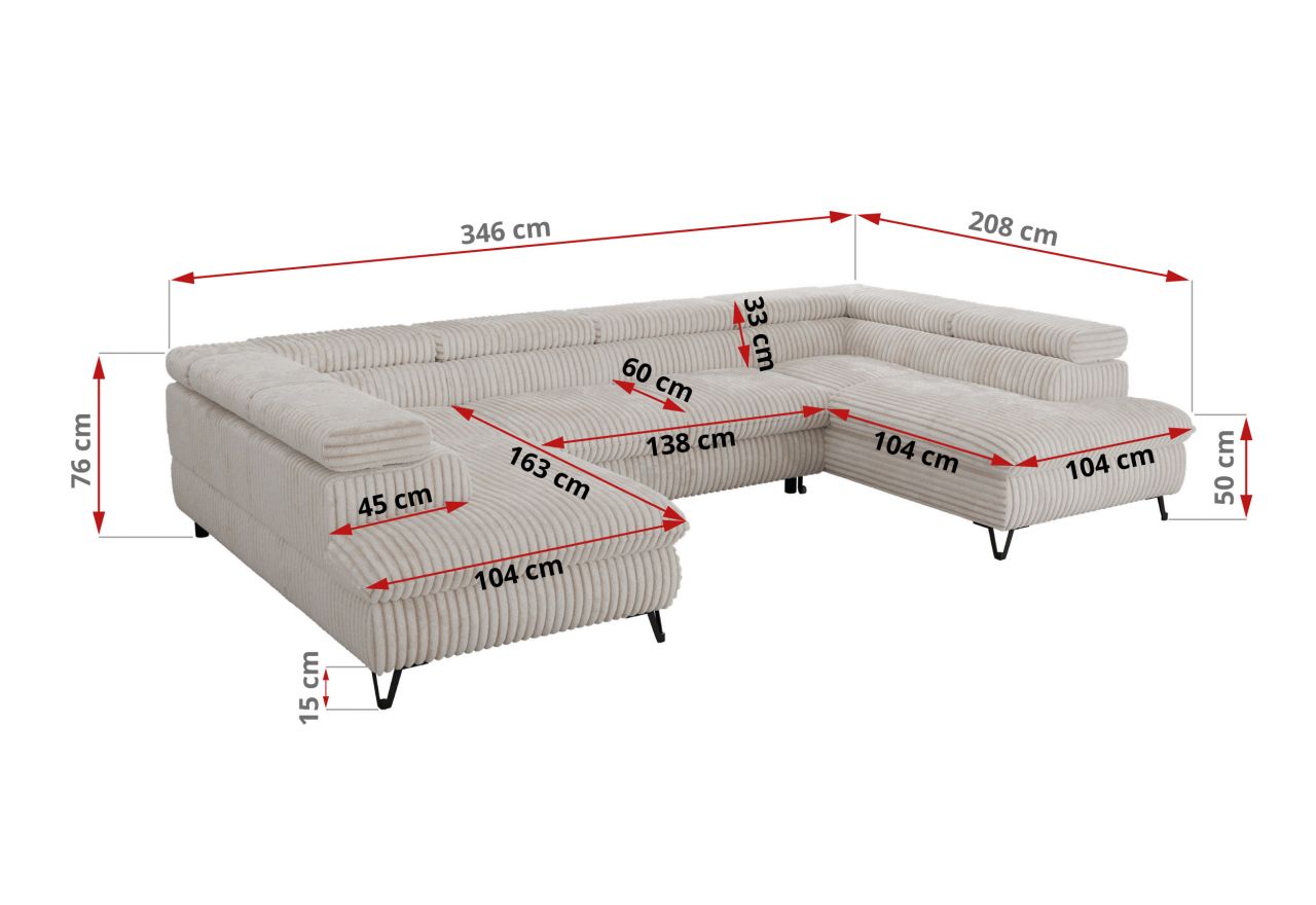 Narożnik PABLO U - uniwersalny - beżowy, sztruks