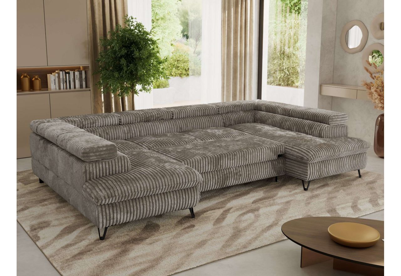 Narożnik PABLO U - uniwersalny - jasnobrązowy, sztruks