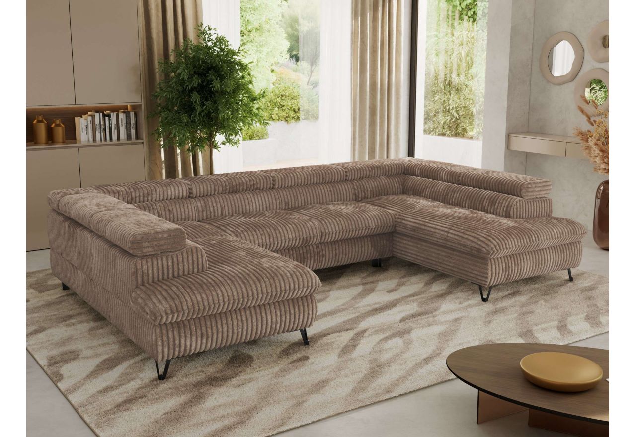 Narożnik PABLO U - uniwersalny - brązowy, sztruks