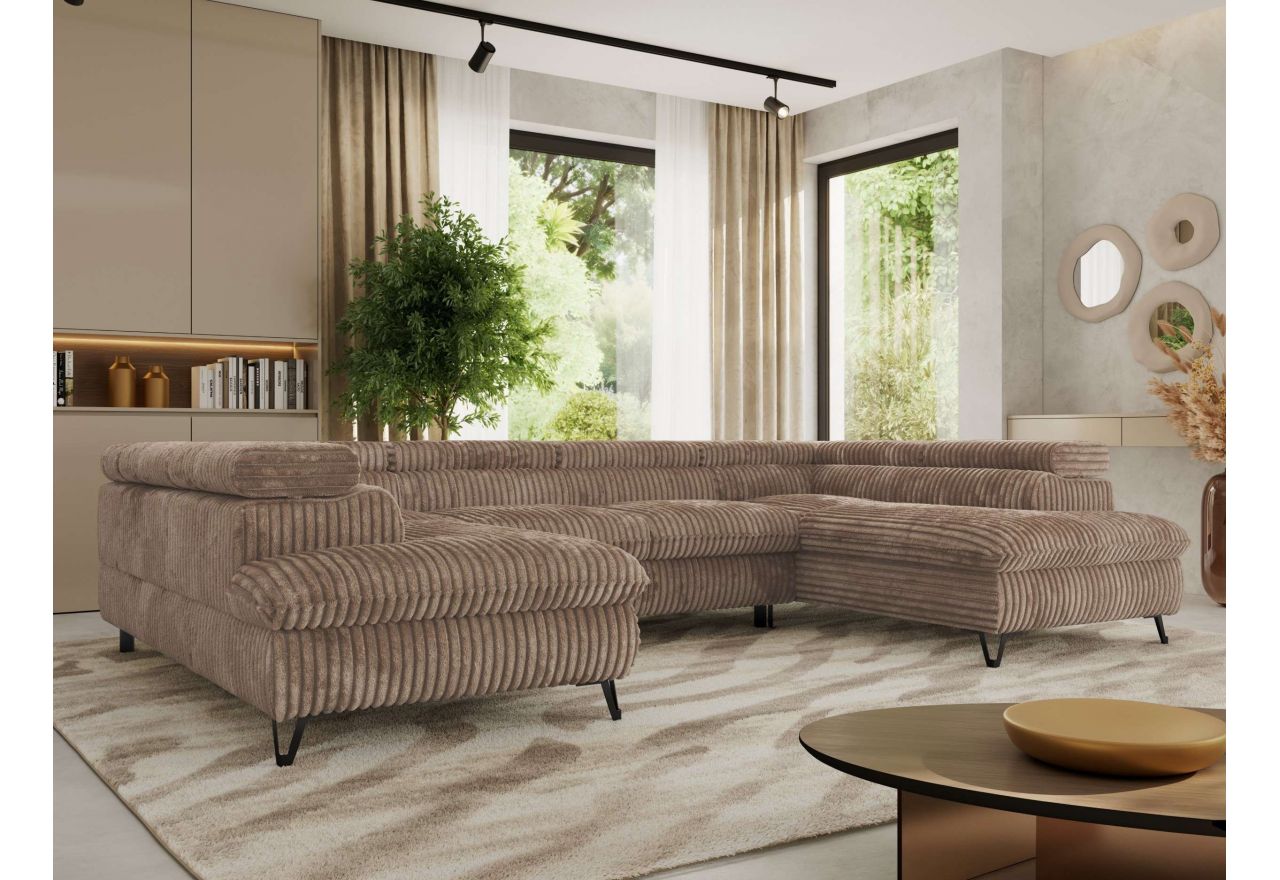 Narożnik PABLO U - uniwersalny - brązowy, sztruks