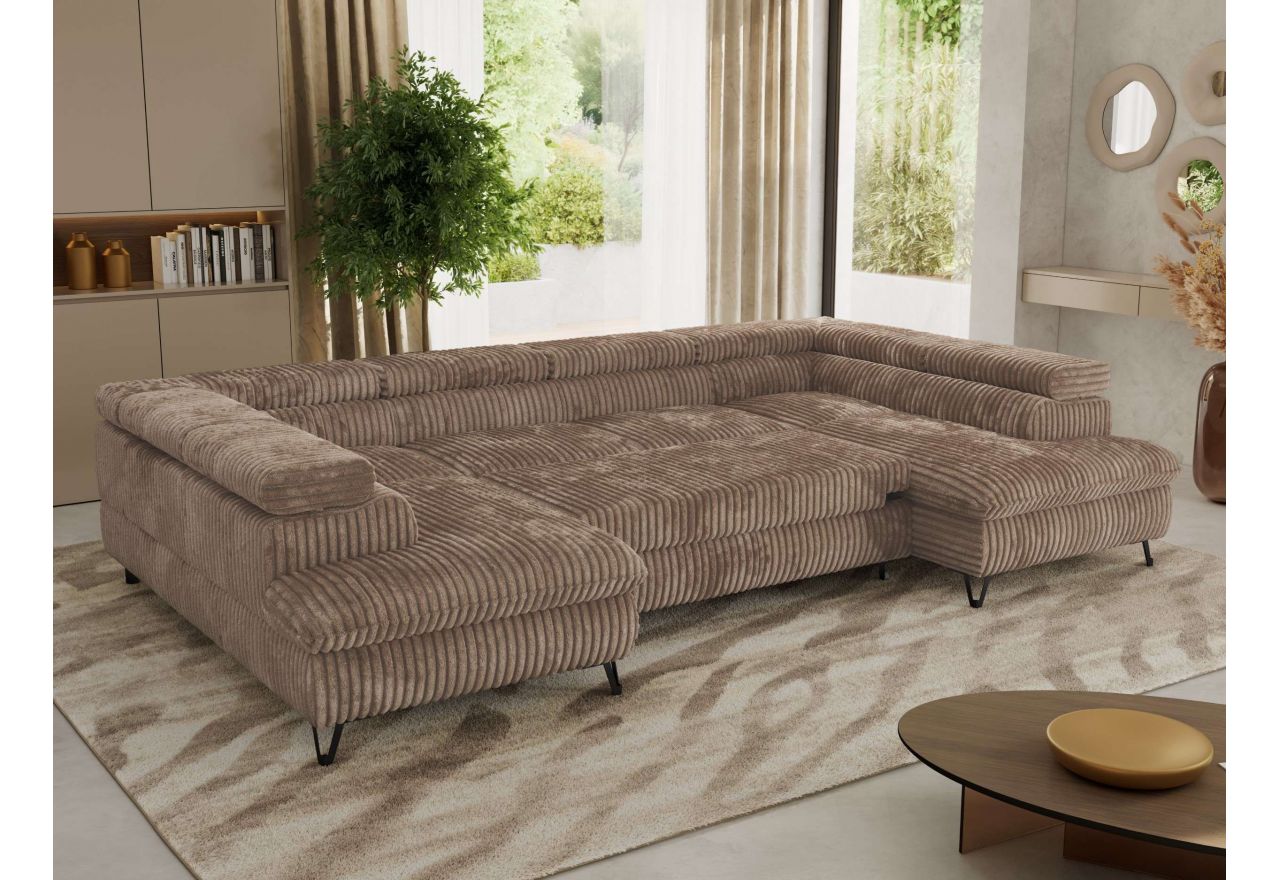 Narożnik PABLO U - uniwersalny - brązowy, sztruks