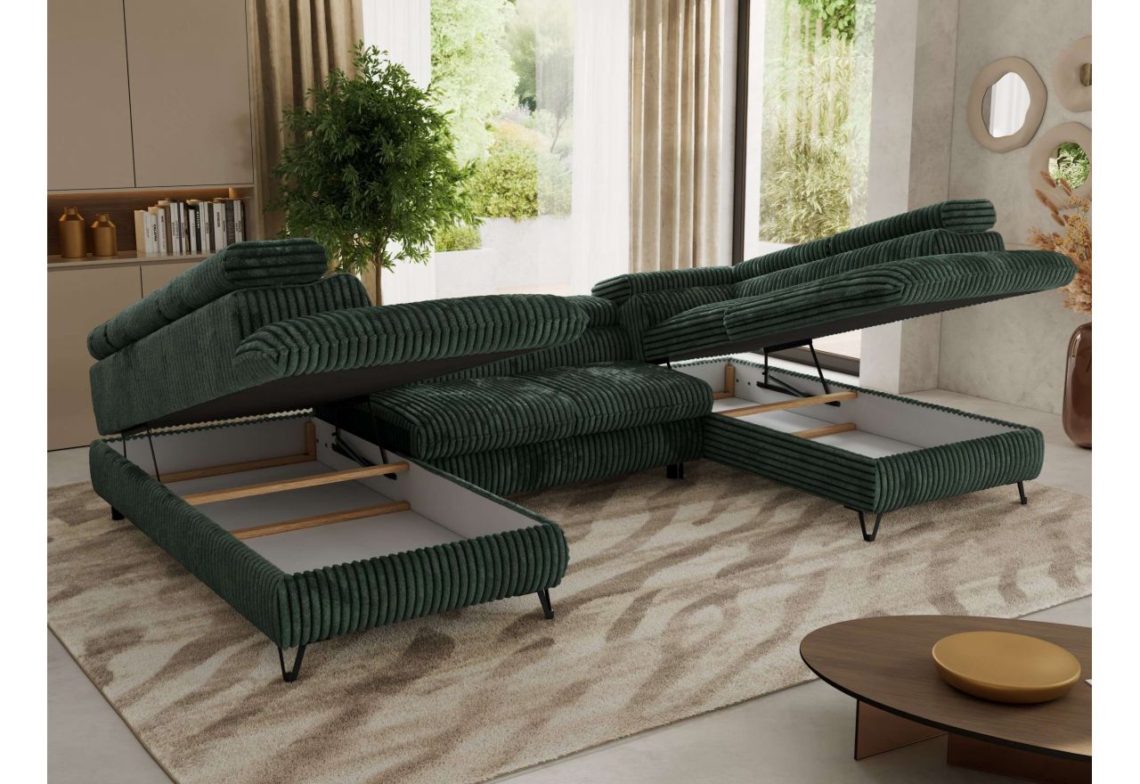 Narożnik PABLO U - uniwersalny - ciemnozielony, sztruks